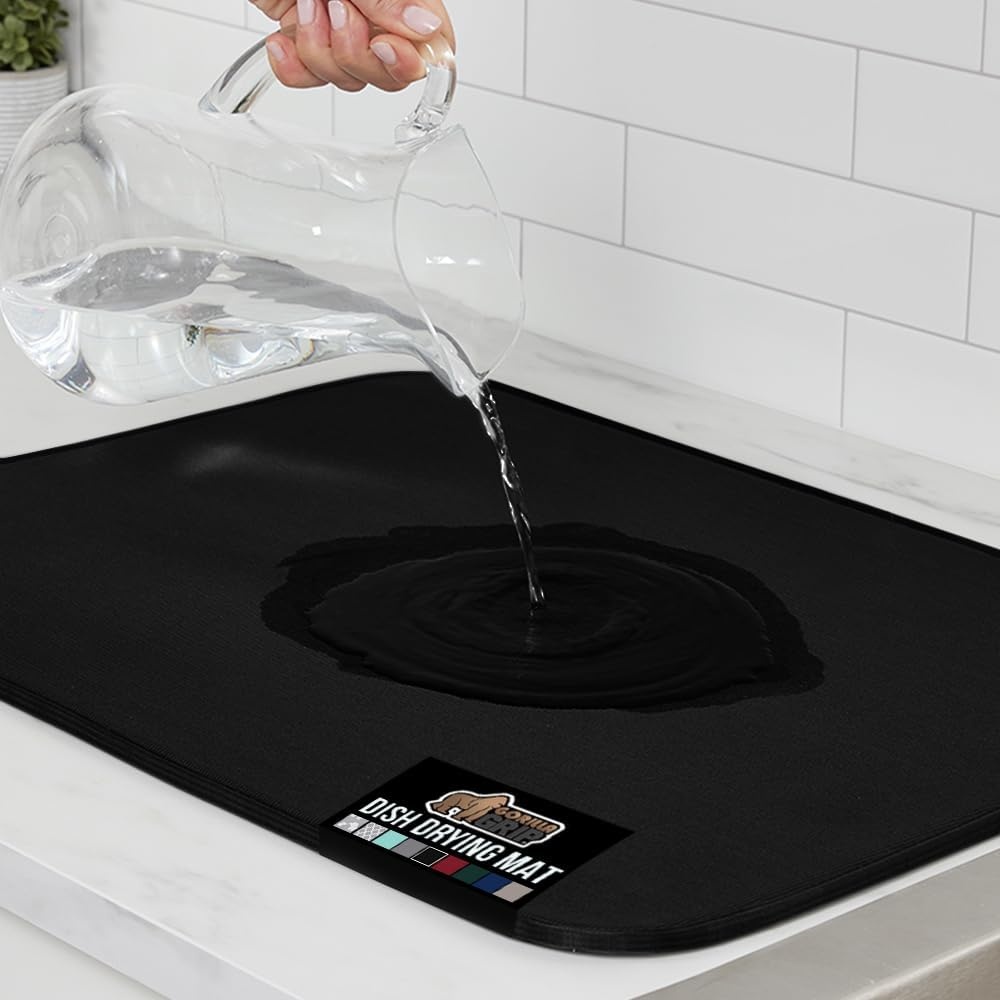 image:imageGORILLA GRIP Ultra Water Absorbent Microfiber Dish Drying Mat Quick Dry Thick Mesh Slip Resistant Pad for Sink Dishes or Under Rack Kitchen Counter Accessories Machine Wash Mats 18x16 Inch BlackBlack