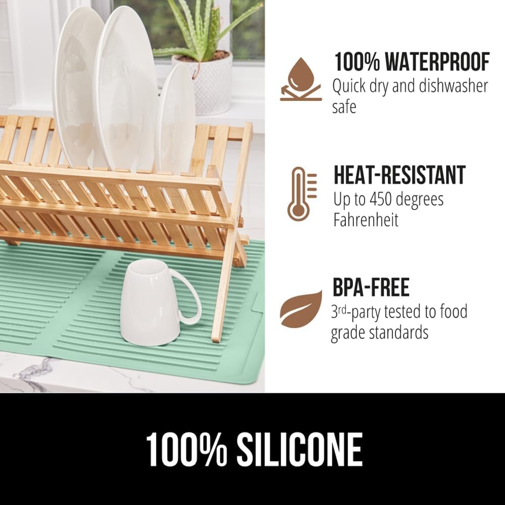 image:imageGORILLA GRIP Ultra Water Absorbent Microfiber Dish Drying Mat Quick Dry Thick Mesh Slip Resistant Pad for Sink Dishes or Under Rack Kitchen Counter Accessories Machine Wash Mats 18x16 Inch BlackMint