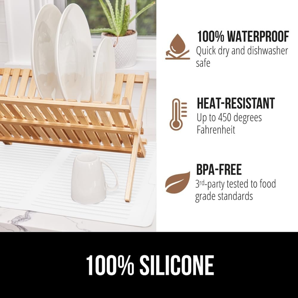 image:imageGORILLA GRIP Ultra Water Absorbent Microfiber Dish Drying Mat Quick Dry Thick Mesh Slip Resistant Pad for Sink Dishes or Under Rack Kitchen Counter Accessories Machine Wash Mats 18x16 Inch BlackWhite