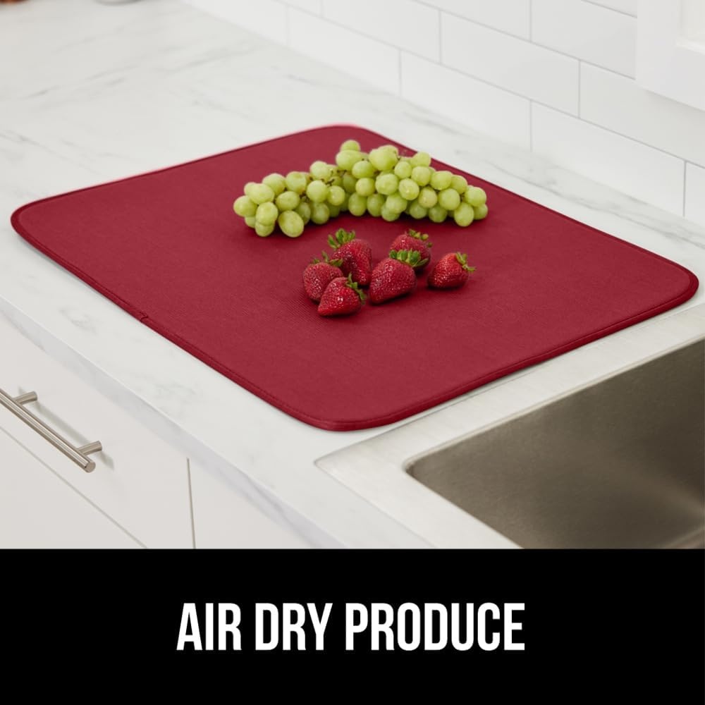 image:imageGORILLA GRIP Ultra Water Absorbent Microfiber Dish Drying Mat Quick Dry Thick Mesh Slip Resistant Pad for Sink Dishes or Under Rack Kitchen Counter Accessories Machine Wash Mats 18x16 Inch BlackRed