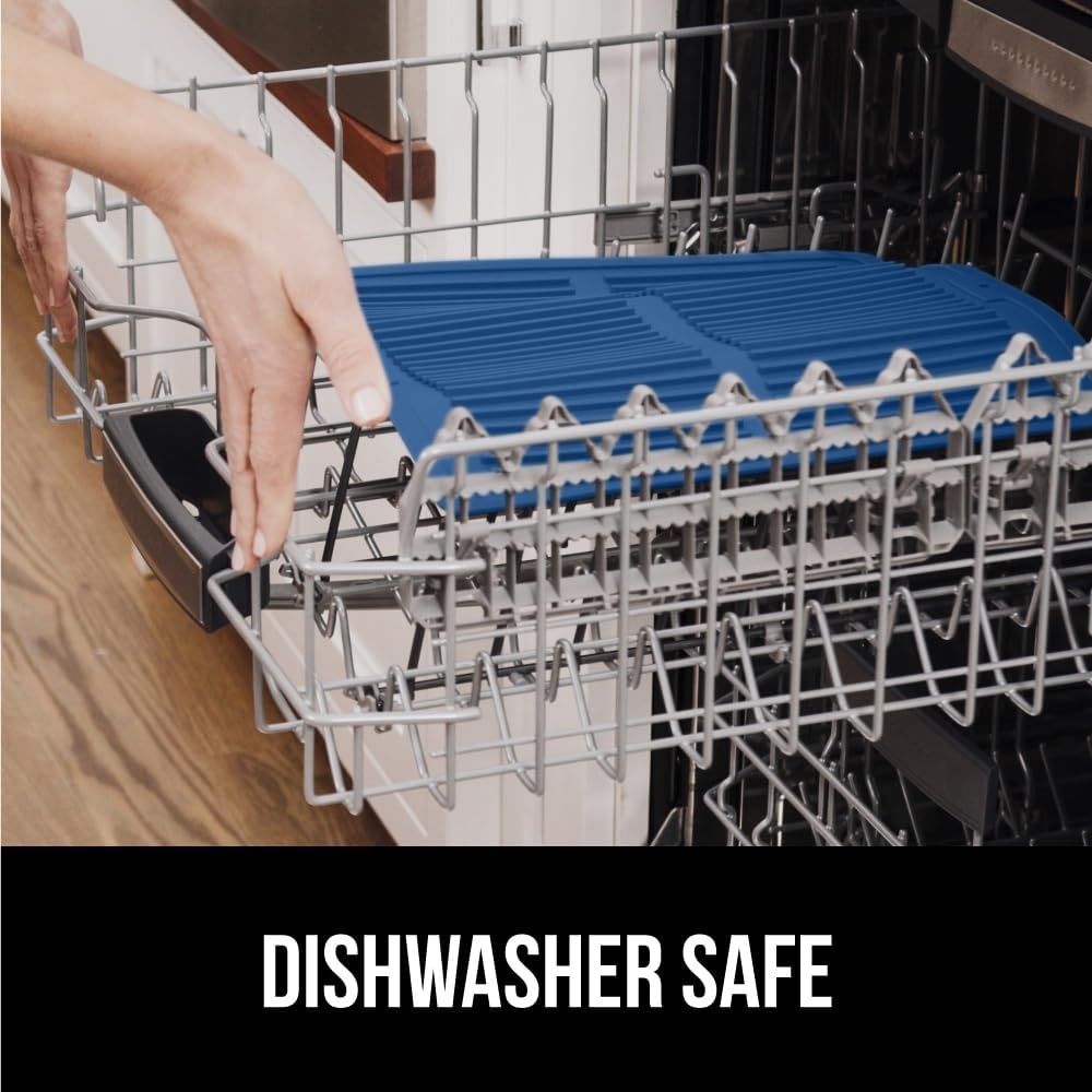 image:imageGORILLA GRIP Ultra Water Absorbent Microfiber Dish Drying Mat Quick Dry Thick Mesh Slip Resistant Pad for Sink Dishes or Under Rack Kitchen Counter Accessories Machine Wash Mats 18x16 Inch BlackBlue