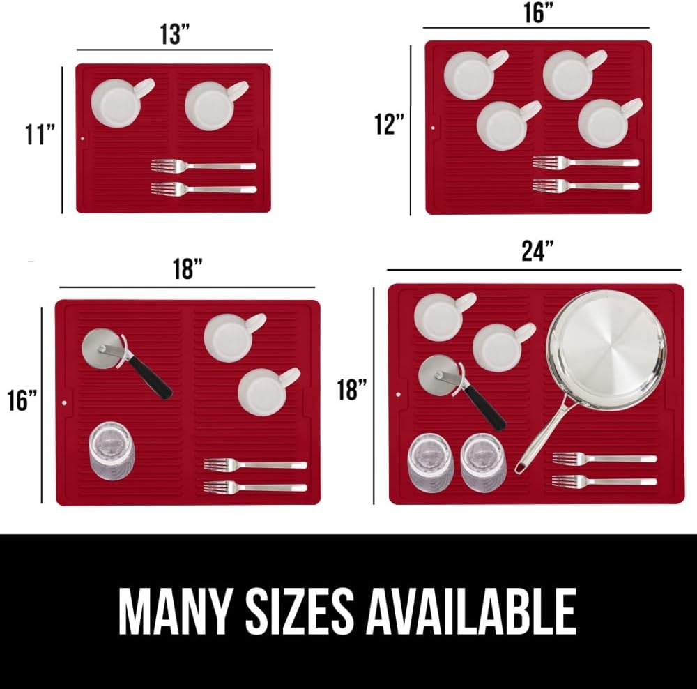 image:imageGORILLA GRIP Ultra Water Absorbent Microfiber Dish Drying Mat Quick Dry Thick Mesh Slip Resistant Pad for Sink Dishes or Under Rack Kitchen Counter Accessories Machine Wash Mats 18x16 Inch BlackRed