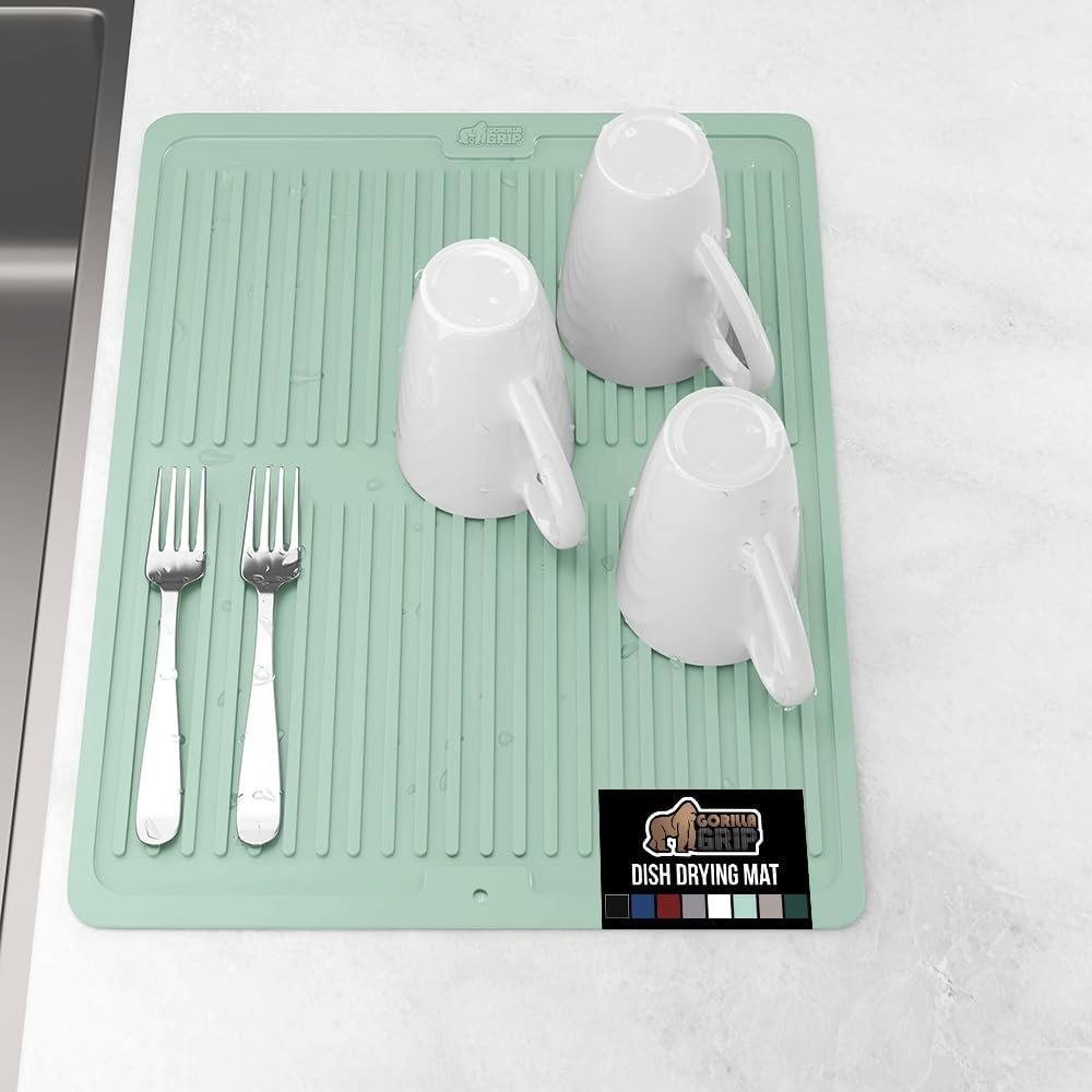 image:imageGORILLA GRIP Ultra Water Absorbent Microfiber Dish Drying Mat Quick Dry Thick Mesh Slip Resistant Pad for Sink Dishes or Under Rack Kitchen Counter Accessories Machine Wash Mats 18x16 Inch BlackMint
