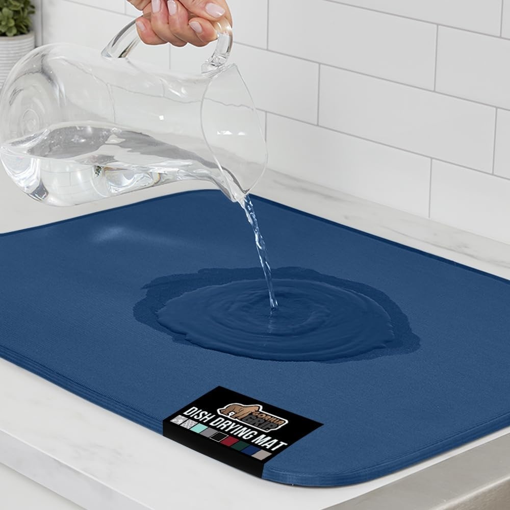 image:imageGORILLA GRIP Ultra Water Absorbent Microfiber Dish Drying Mat Quick Dry Thick Mesh Slip Resistant Pad for Sink Dishes or Under Rack Kitchen Counter Accessories Machine Wash Mats 18x16 Inch BlackBlue