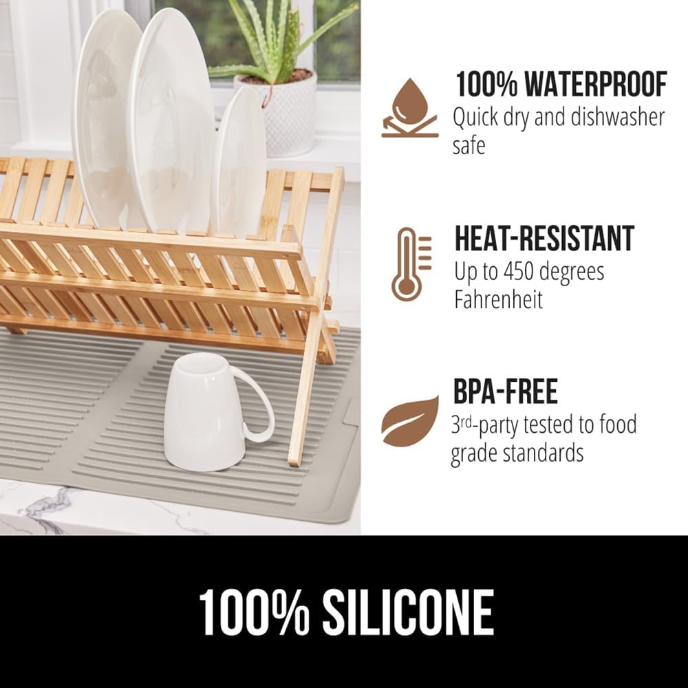image:imageGORILLA GRIP Ultra Water Absorbent Microfiber Dish Drying Mat Quick Dry Thick Mesh Slip Resistant Pad for Sink Dishes or Under Rack Kitchen Counter Accessories Machine Wash Mats 18x16 Inch BlackAlmond