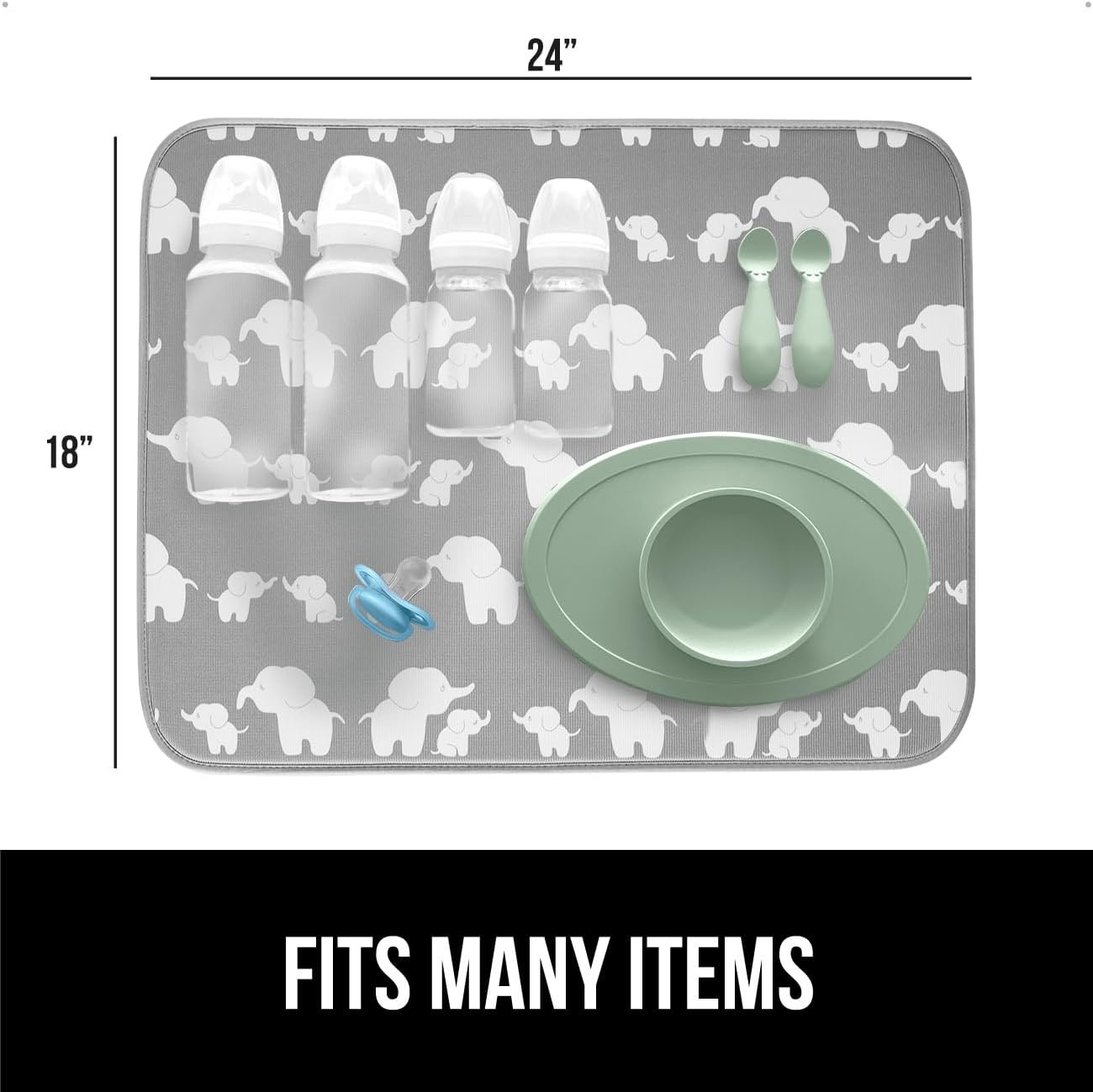 image:imageGORILLA GRIP Ultra Water Absorbent Microfiber Dish Drying Mat Quick Dry Thick Mesh Slip Resistant Pad for Sink Dishes or Under Rack Kitchen Counter Accessories Machine Wash Mats 18x16 Inch BlackElephants