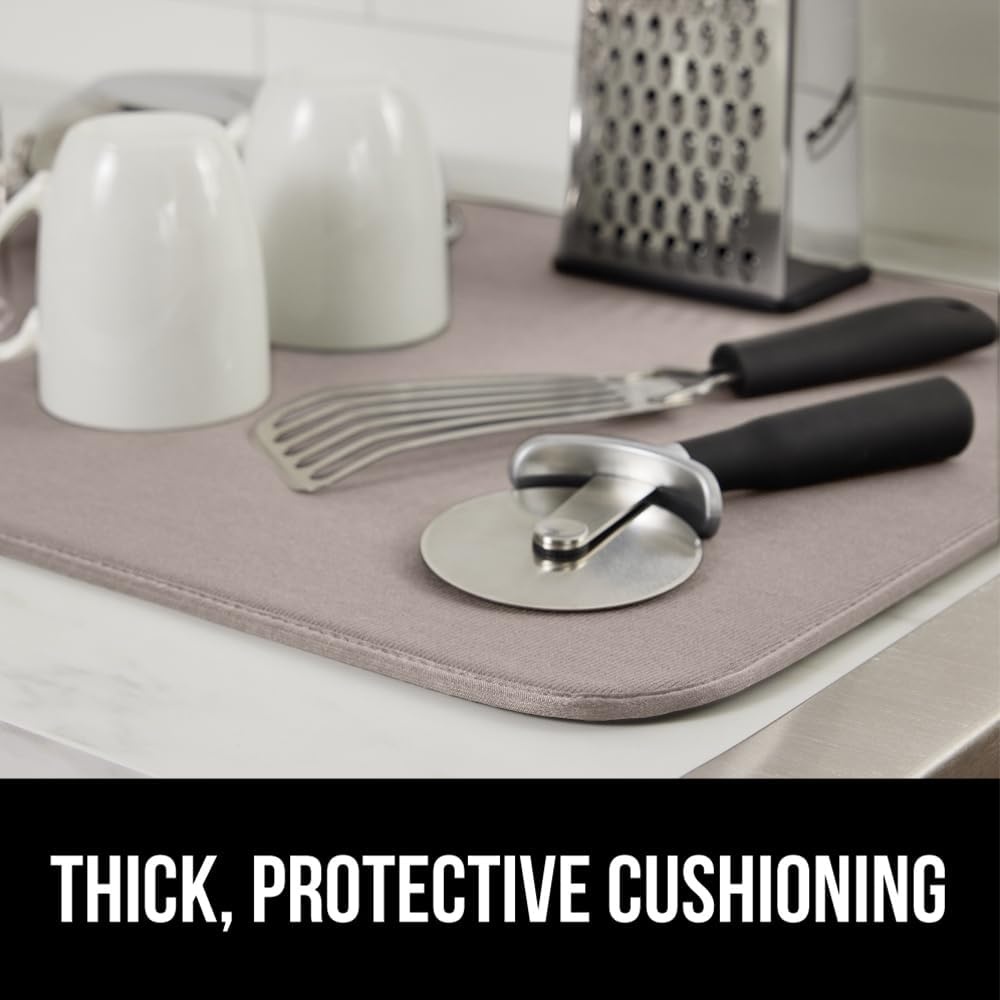 image:imageGORILLA GRIP Ultra Water Absorbent Microfiber Dish Drying Mat Quick Dry Thick Mesh Slip Resistant Pad for Sink Dishes or Under Rack Kitchen Counter Accessories Machine Wash Mats 18x16 Inch BlackAlmond