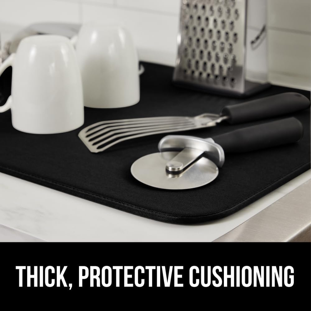 image:imageGORILLA GRIP Ultra Water Absorbent Microfiber Dish Drying Mat Quick Dry Thick Mesh Slip Resistant Pad for Sink Dishes or Under Rack Kitchen Counter Accessories Machine Wash Mats 18x16 Inch BlackBlack