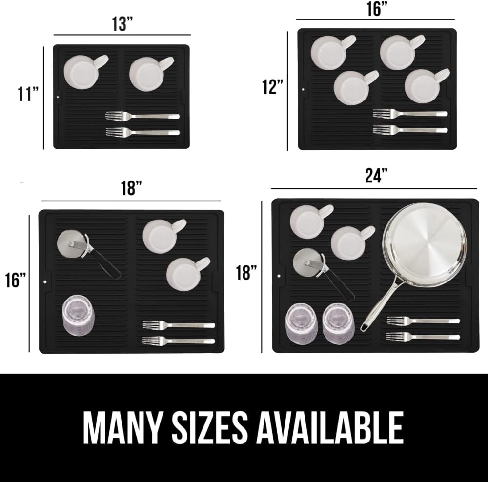 image:imageGORILLA GRIP Ultra Water Absorbent Microfiber Dish Drying Mat Quick Dry Thick Mesh Slip Resistant Pad for Sink Dishes or Under Rack Kitchen Counter Accessories Machine Wash Mats 18x16 Inch BlackBlack