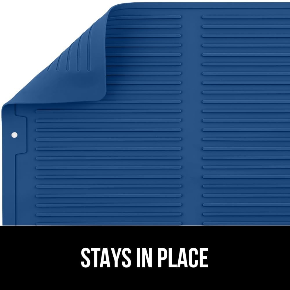 image:imageGORILLA GRIP Ultra Water Absorbent Microfiber Dish Drying Mat Quick Dry Thick Mesh Slip Resistant Pad for Sink Dishes or Under Rack Kitchen Counter Accessories Machine Wash Mats 18x16 Inch BlackBlue