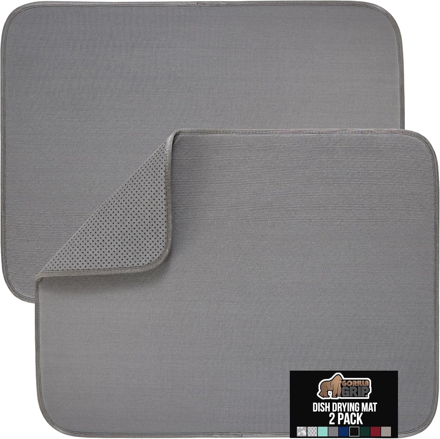 image:imageGORILLA GRIP Ultra Water Absorbent Microfiber Dish Drying Mat Quick Dry Thick Mesh Slip Resistant Pad for Sink Dishes or Under Rack Kitchen Counter Accessories Machine Wash Mats 18x16 Inch BlackGray