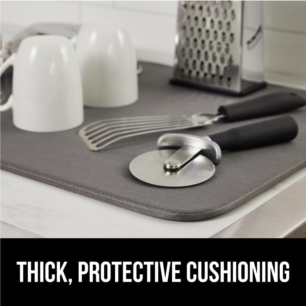 image:imageGORILLA GRIP Ultra Water Absorbent Microfiber Dish Drying Mat Quick Dry Thick Mesh Slip Resistant Pad for Sink Dishes or Under Rack Kitchen Counter Accessories Machine Wash Mats 18x16 Inch BlackGray