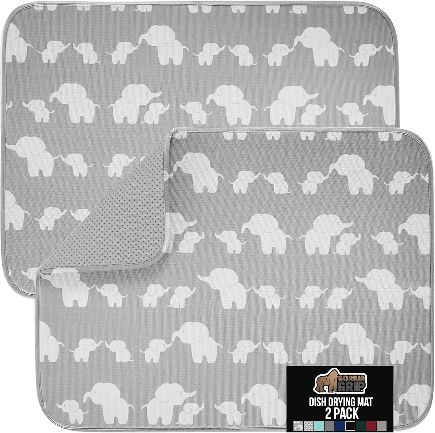 image:imageGORILLA GRIP Ultra Water Absorbent Microfiber Dish Drying Mat Quick Dry Thick Mesh Slip Resistant Pad for Sink Dishes or Under Rack Kitchen Counter Accessories Machine Wash Mats 18x16 Inch BlackElephants