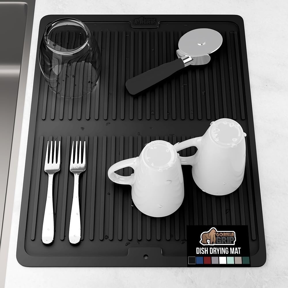 image:imageGORILLA GRIP Ultra Water Absorbent Microfiber Dish Drying Mat Quick Dry Thick Mesh Slip Resistant Pad for Sink Dishes or Under Rack Kitchen Counter Accessories Machine Wash Mats 18x16 Inch BlackBlack
