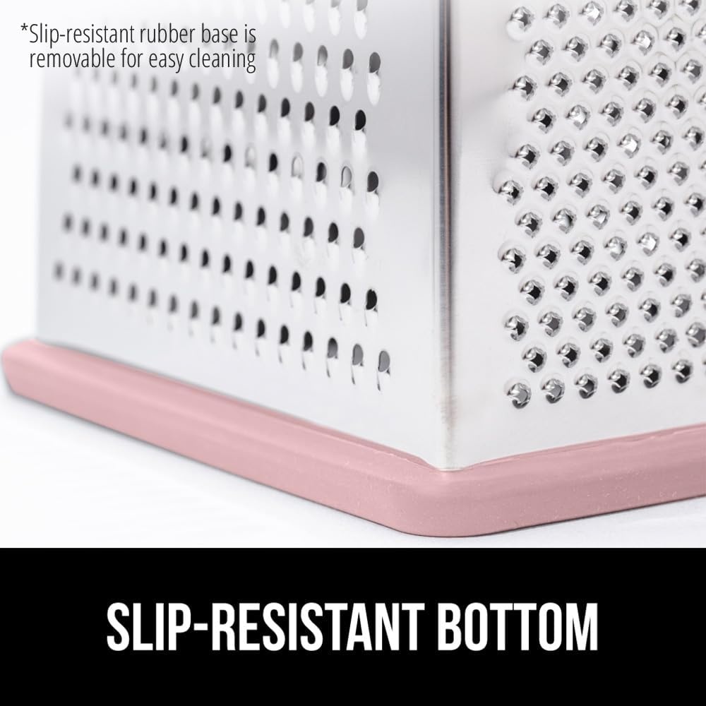 image:imageGORILLA GRIP XL 4Sided Stainless Steel Cheese Grater With Measurement Container BPAFree Box Grater Slip Resistant Base Grate Hard Parmesan Shred Veggies Zest Citrus Dishwasher Safe BlackPink