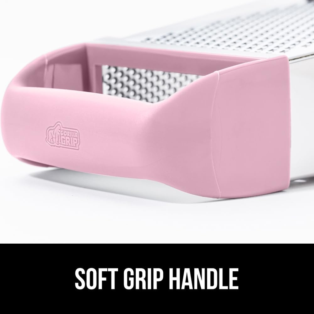 image:imageGORILLA GRIP XL 4Sided Stainless Steel Cheese Grater With Measurement Container BPAFree Box Grater Slip Resistant Base Grate Hard Parmesan Shred Veggies Zest Citrus Dishwasher Safe BlackPink
