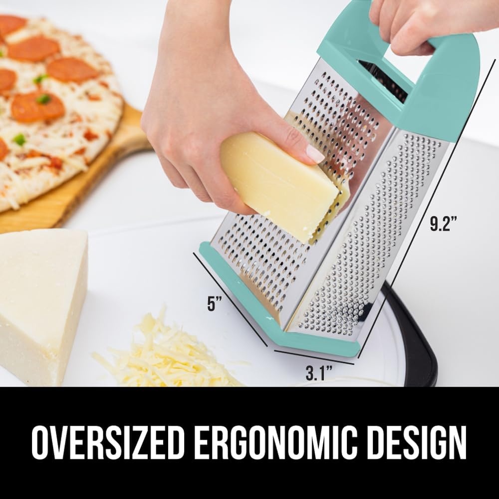 image:imageGORILLA GRIP XL 4Sided Stainless Steel Cheese Grater With Measurement Container BPAFree Box Grater Slip Resistant Base Grate Hard Parmesan Shred Veggies Zest Citrus Dishwasher Safe BlackMint