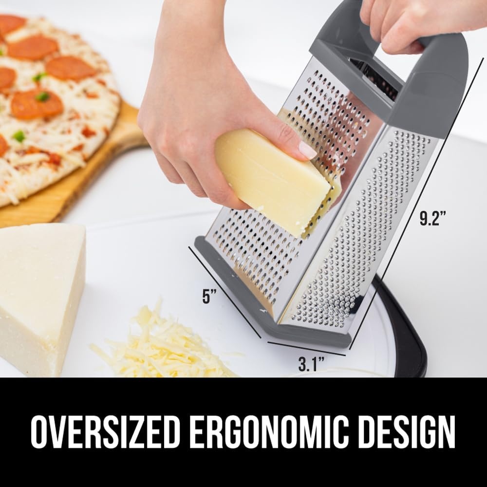 image:imageGORILLA GRIP XL 4Sided Stainless Steel Cheese Grater With Measurement Container BPAFree Box Grater Slip Resistant Base Grate Hard Parmesan Shred Veggies Zest Citrus Dishwasher Safe BlackGray