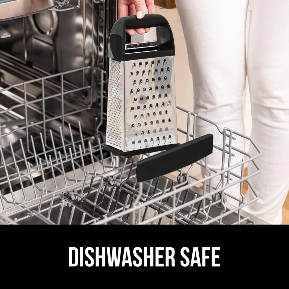 image:imageGORILLA GRIP XL 4Sided Stainless Steel Cheese Grater With Measurement Container BPAFree Box Grater Slip Resistant Base Grate Hard Parmesan Shred Veggies Zest Citrus Dishwasher Safe BlackBlack