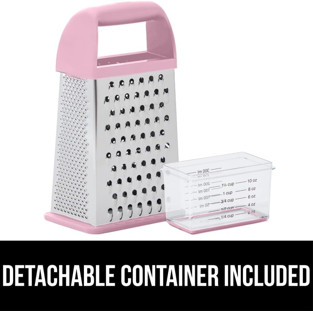 image:imageGORILLA GRIP XL 4Sided Stainless Steel Cheese Grater With Measurement Container BPAFree Box Grater Slip Resistant Base Grate Hard Parmesan Shred Veggies Zest Citrus Dishwasher Safe BlackPink