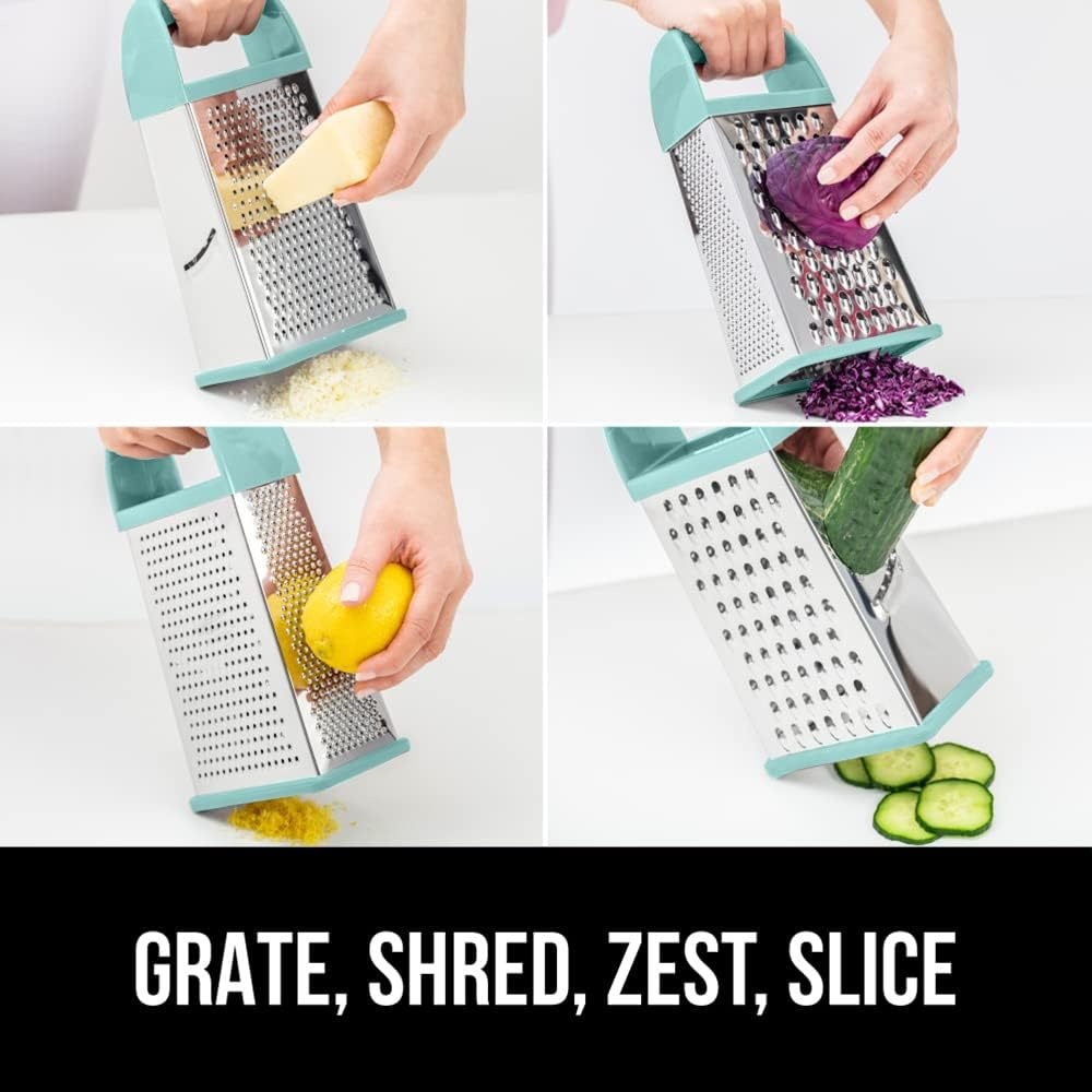 image:imageGORILLA GRIP XL 4Sided Stainless Steel Cheese Grater With Measurement Container BPAFree Box Grater Slip Resistant Base Grate Hard Parmesan Shred Veggies Zest Citrus Dishwasher Safe BlackMint