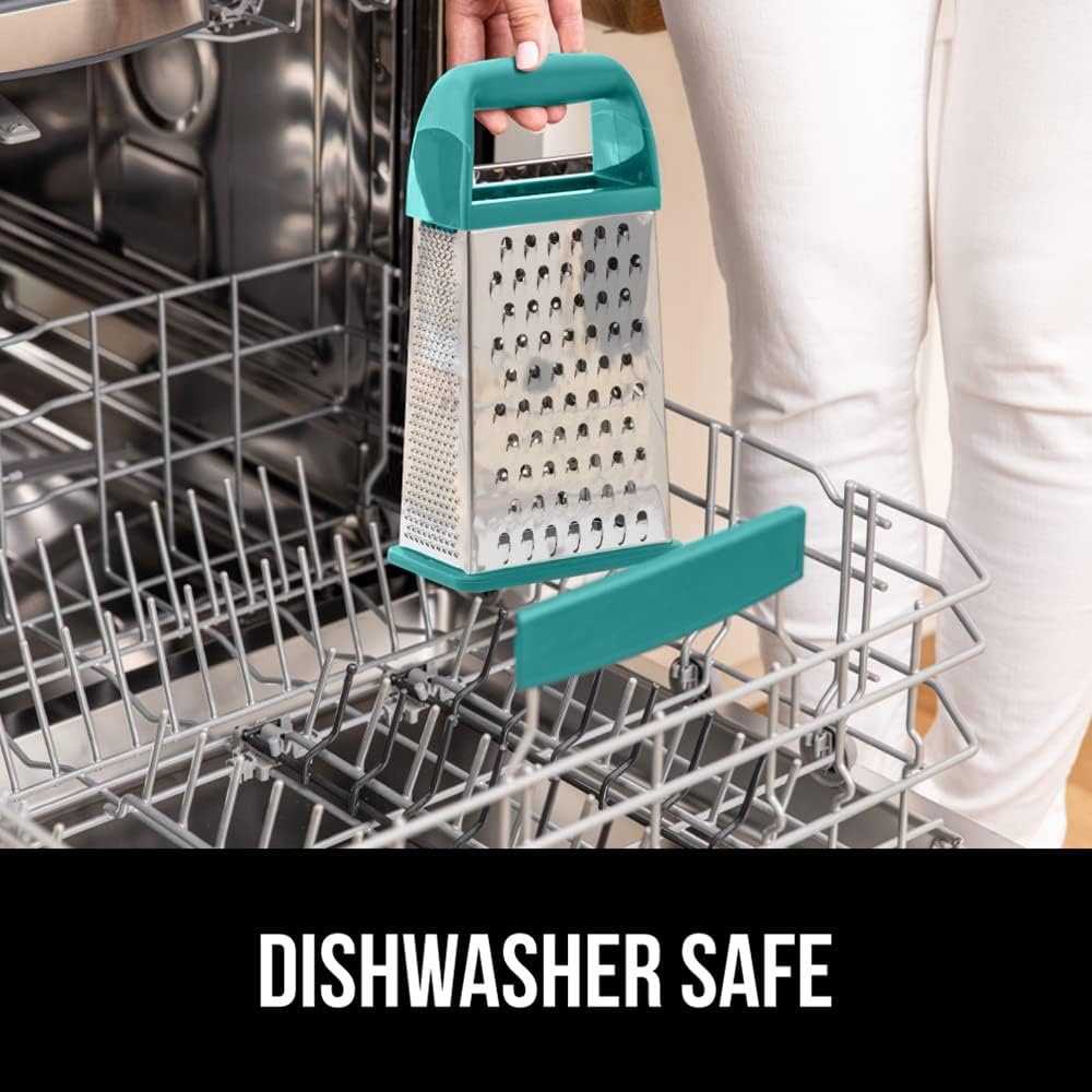 image:imageGORILLA GRIP XL 4Sided Stainless Steel Cheese Grater With Measurement Container BPAFree Box Grater Slip Resistant Base Grate Hard Parmesan Shred Veggies Zest Citrus Dishwasher Safe BlackTurquoise
