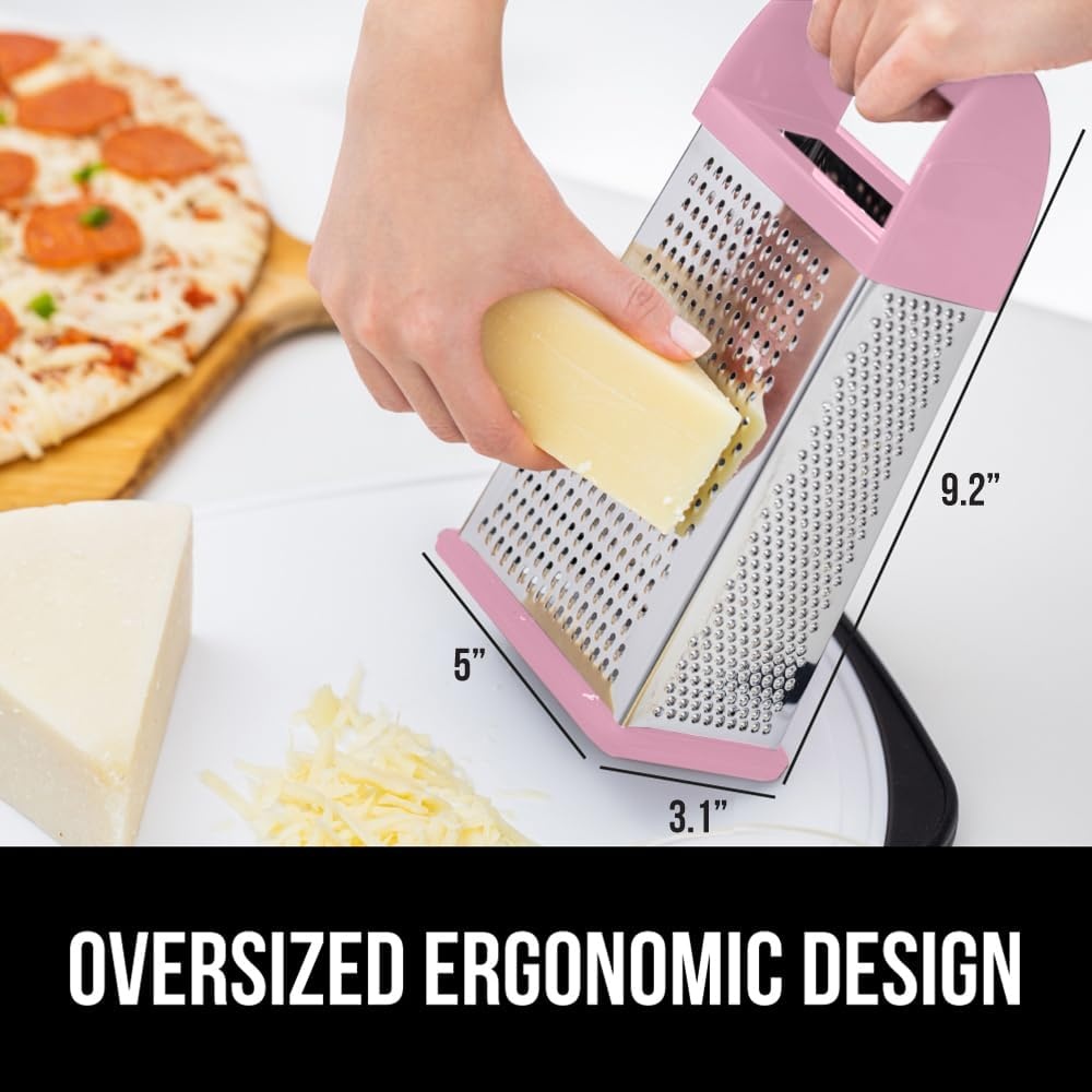 image:imageGORILLA GRIP XL 4Sided Stainless Steel Cheese Grater With Measurement Container BPAFree Box Grater Slip Resistant Base Grate Hard Parmesan Shred Veggies Zest Citrus Dishwasher Safe BlackPink