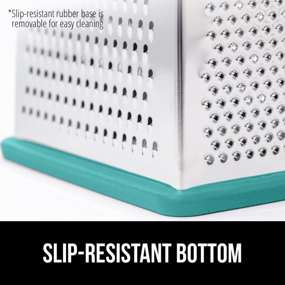 image:imageGORILLA GRIP XL 4Sided Stainless Steel Cheese Grater With Measurement Container BPAFree Box Grater Slip Resistant Base Grate Hard Parmesan Shred Veggies Zest Citrus Dishwasher Safe BlackTurquoise