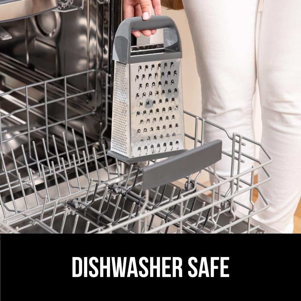 image:imageGORILLA GRIP XL 4Sided Stainless Steel Cheese Grater With Measurement Container BPAFree Box Grater Slip Resistant Base Grate Hard Parmesan Shred Veggies Zest Citrus Dishwasher Safe BlackGray