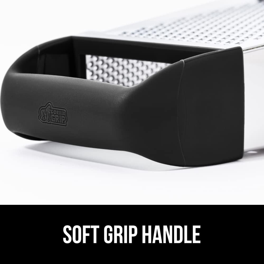 image:imageGORILLA GRIP XL 4Sided Stainless Steel Cheese Grater With Measurement Container BPAFree Box Grater Slip Resistant Base Grate Hard Parmesan Shred Veggies Zest Citrus Dishwasher Safe BlackBlack