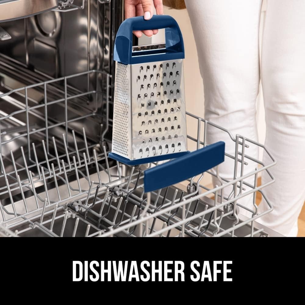 image:imageGORILLA GRIP XL 4Sided Stainless Steel Cheese Grater With Measurement Container BPAFree Box Grater Slip Resistant Base Grate Hard Parmesan Shred Veggies Zest Citrus Dishwasher Safe BlackBlue