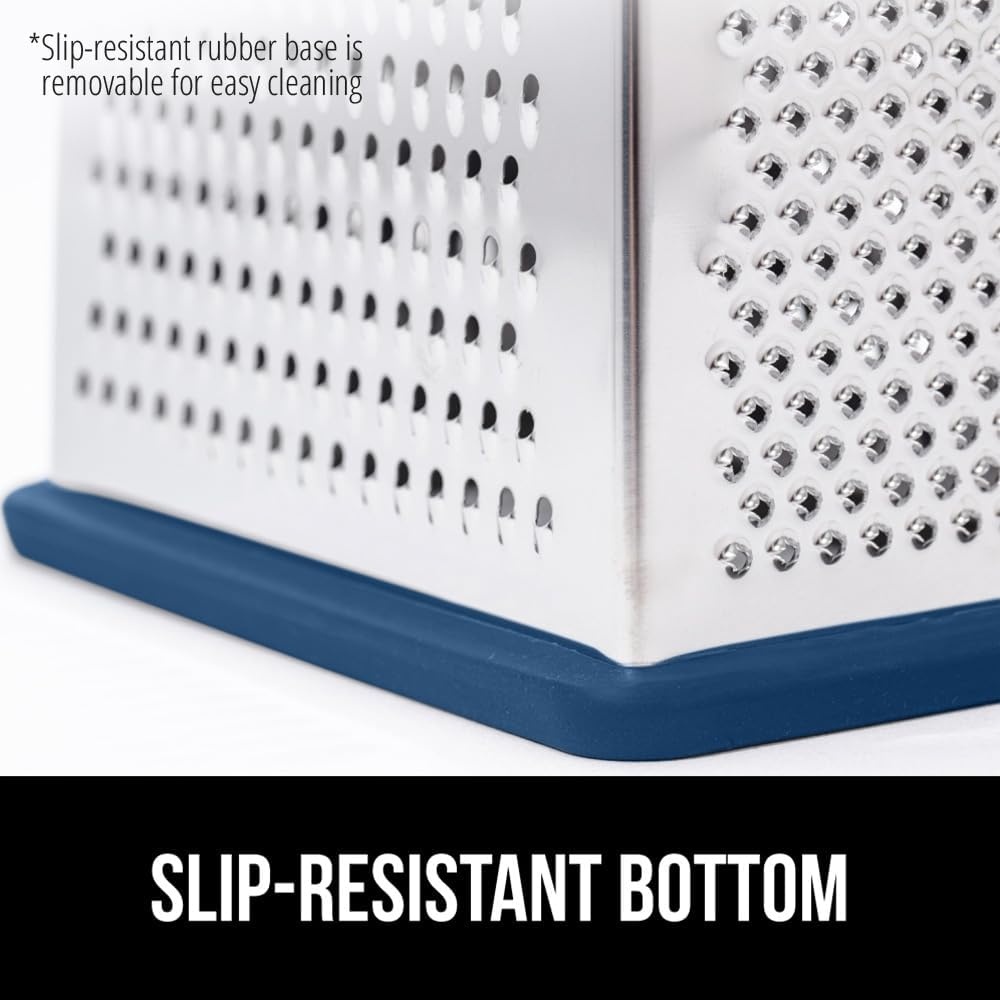 image:imageGORILLA GRIP XL 4Sided Stainless Steel Cheese Grater With Measurement Container BPAFree Box Grater Slip Resistant Base Grate Hard Parmesan Shred Veggies Zest Citrus Dishwasher Safe BlackBlue