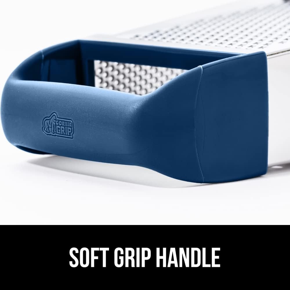 image:imageGORILLA GRIP XL 4Sided Stainless Steel Cheese Grater With Measurement Container BPAFree Box Grater Slip Resistant Base Grate Hard Parmesan Shred Veggies Zest Citrus Dishwasher Safe BlackBlue