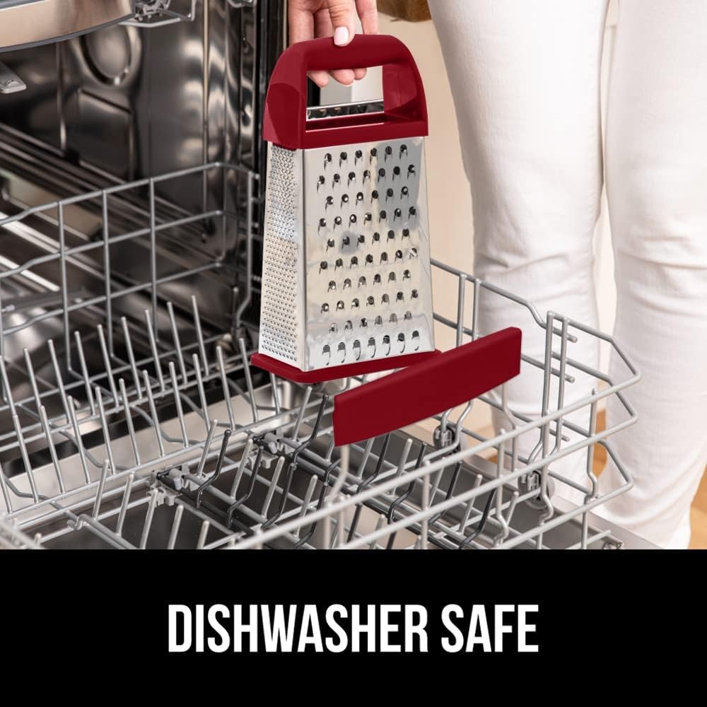 image:imageGORILLA GRIP XL 4Sided Stainless Steel Cheese Grater With Measurement Container BPAFree Box Grater Slip Resistant Base Grate Hard Parmesan Shred Veggies Zest Citrus Dishwasher Safe BlackRed