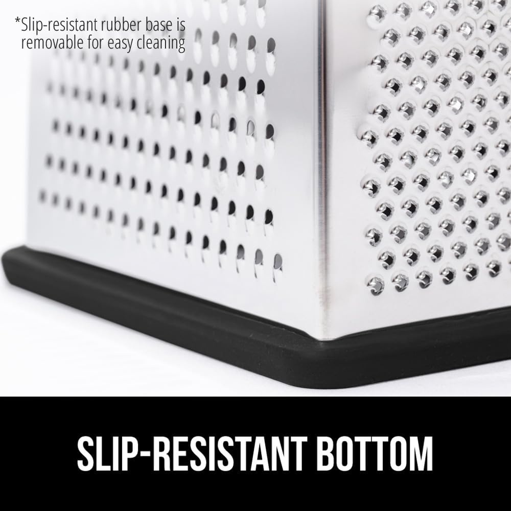 image:imageGORILLA GRIP XL 4Sided Stainless Steel Cheese Grater With Measurement Container BPAFree Box Grater Slip Resistant Base Grate Hard Parmesan Shred Veggies Zest Citrus Dishwasher Safe BlackBlack