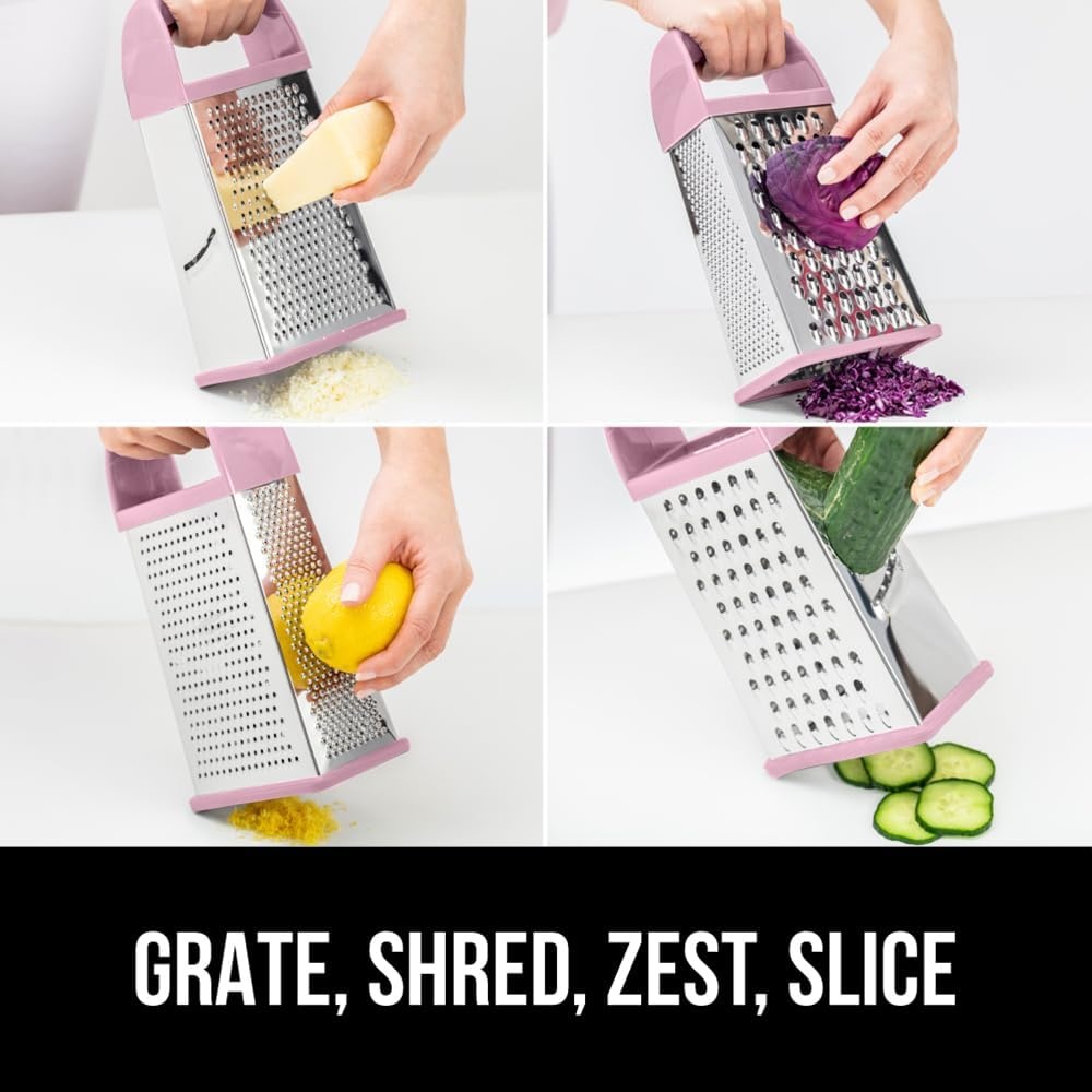 image:imageGORILLA GRIP XL 4Sided Stainless Steel Cheese Grater With Measurement Container BPAFree Box Grater Slip Resistant Base Grate Hard Parmesan Shred Veggies Zest Citrus Dishwasher Safe BlackPink