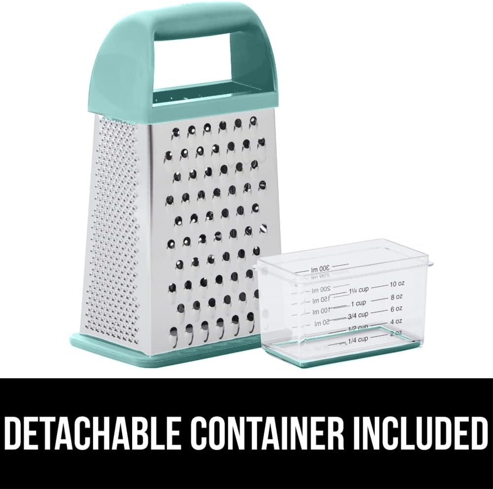 image:imageGORILLA GRIP XL 4Sided Stainless Steel Cheese Grater With Measurement Container BPAFree Box Grater Slip Resistant Base Grate Hard Parmesan Shred Veggies Zest Citrus Dishwasher Safe BlackMint