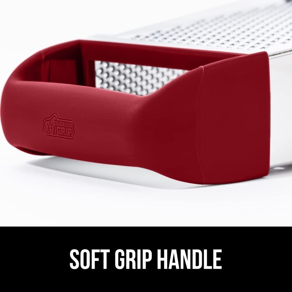 image:imageGORILLA GRIP XL 4Sided Stainless Steel Cheese Grater With Measurement Container BPAFree Box Grater Slip Resistant Base Grate Hard Parmesan Shred Veggies Zest Citrus Dishwasher Safe BlackRed