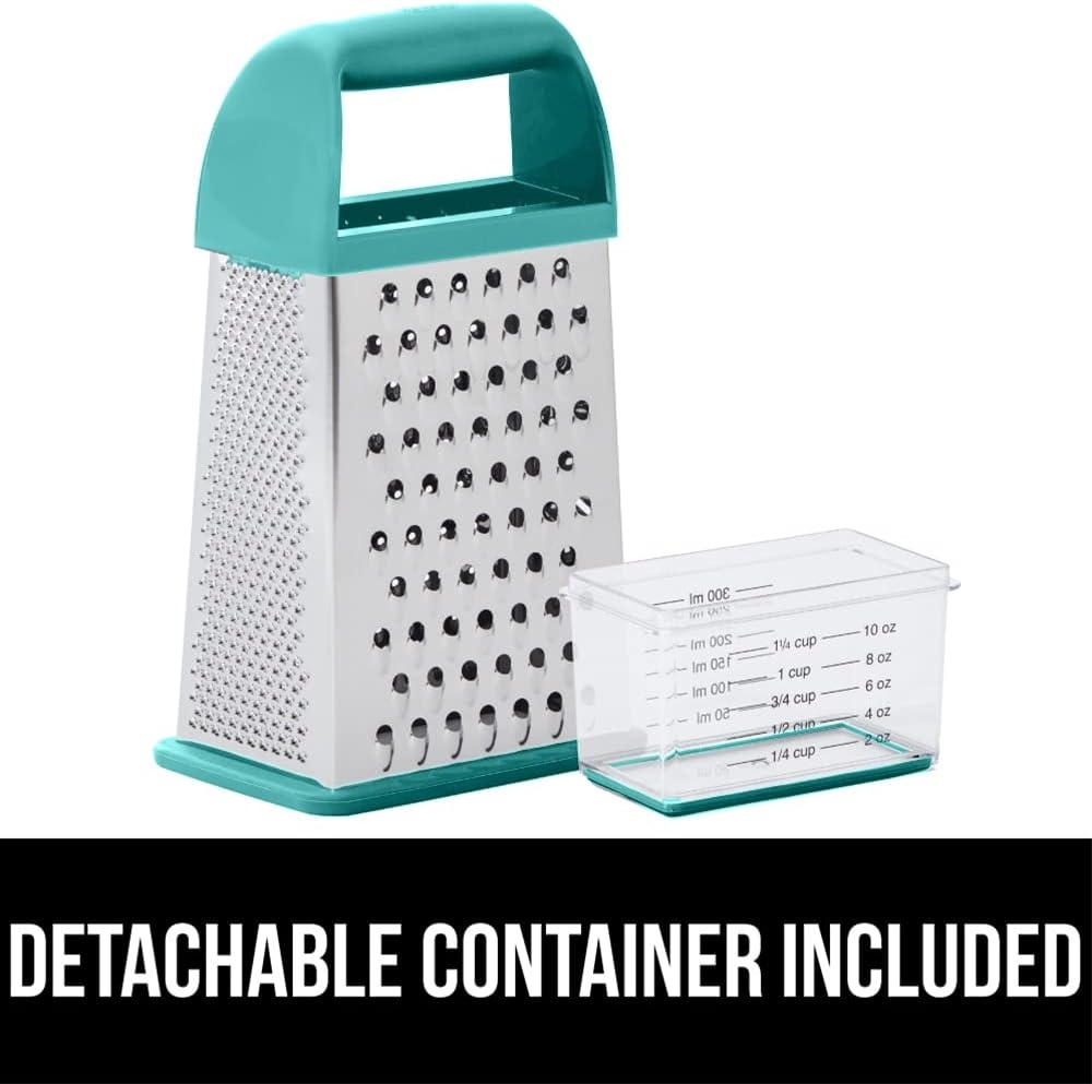 image:imageGORILLA GRIP XL 4Sided Stainless Steel Cheese Grater With Measurement Container BPAFree Box Grater Slip Resistant Base Grate Hard Parmesan Shred Veggies Zest Citrus Dishwasher Safe BlackTurquoise