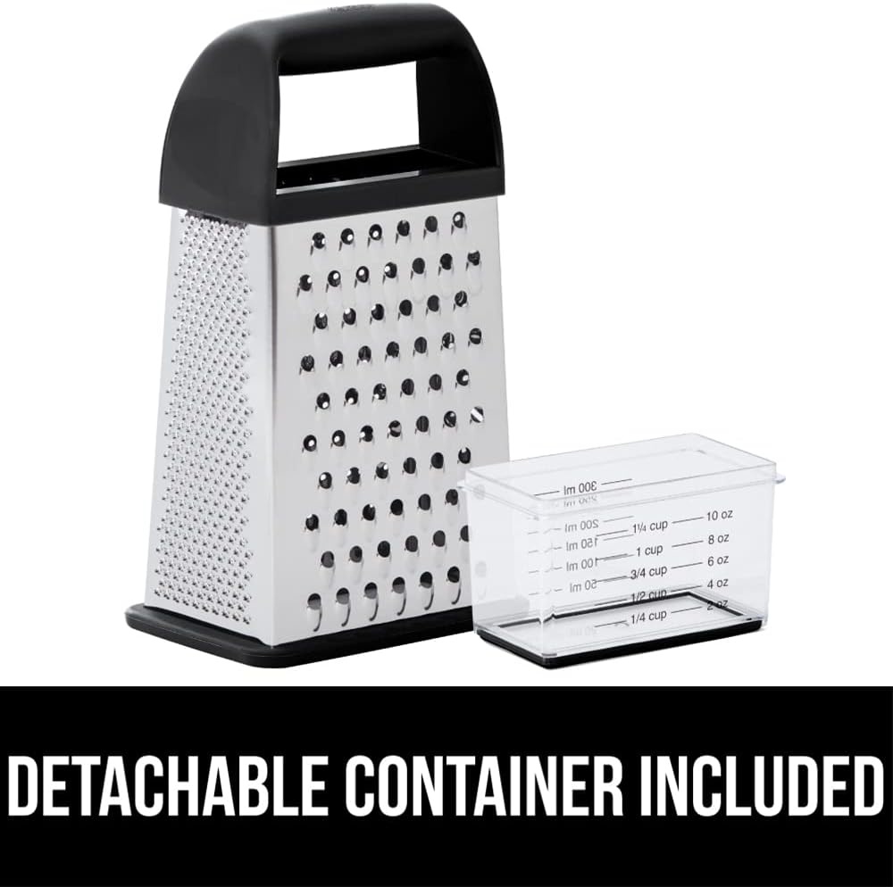 image:imageGORILLA GRIP XL 4Sided Stainless Steel Cheese Grater With Measurement Container BPAFree Box Grater Slip Resistant Base Grate Hard Parmesan Shred Veggies Zest Citrus Dishwasher Safe BlackBlack