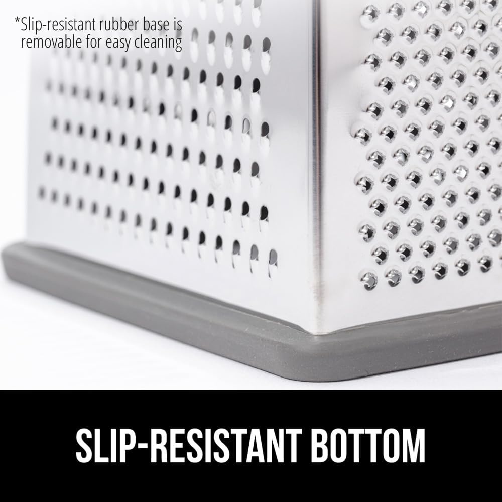 image:imageGORILLA GRIP XL 4Sided Stainless Steel Cheese Grater With Measurement Container BPAFree Box Grater Slip Resistant Base Grate Hard Parmesan Shred Veggies Zest Citrus Dishwasher Safe BlackGray