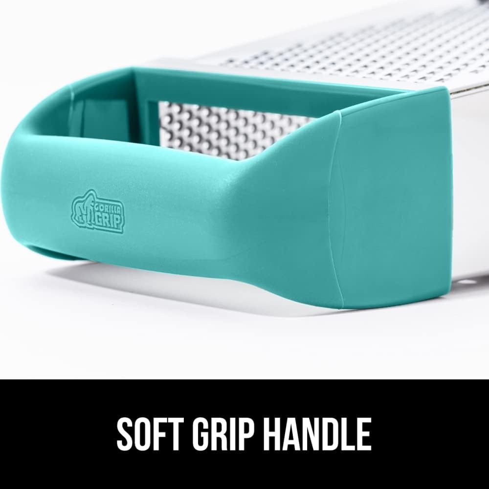 image:imageGORILLA GRIP XL 4Sided Stainless Steel Cheese Grater With Measurement Container BPAFree Box Grater Slip Resistant Base Grate Hard Parmesan Shred Veggies Zest Citrus Dishwasher Safe BlackTurquoise