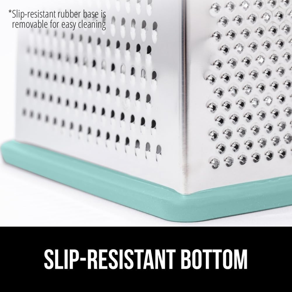 image:imageGORILLA GRIP XL 4Sided Stainless Steel Cheese Grater With Measurement Container BPAFree Box Grater Slip Resistant Base Grate Hard Parmesan Shred Veggies Zest Citrus Dishwasher Safe BlackMint