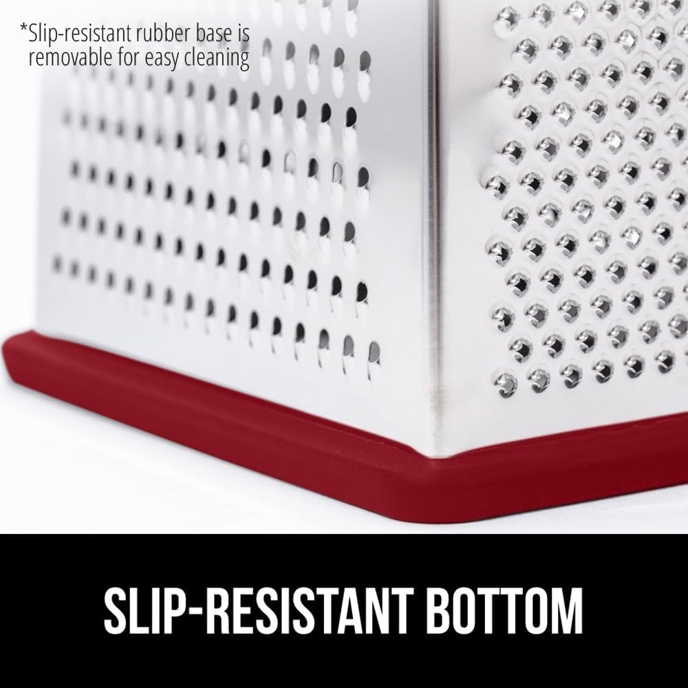 image:imageGORILLA GRIP XL 4Sided Stainless Steel Cheese Grater With Measurement Container BPAFree Box Grater Slip Resistant Base Grate Hard Parmesan Shred Veggies Zest Citrus Dishwasher Safe BlackRed