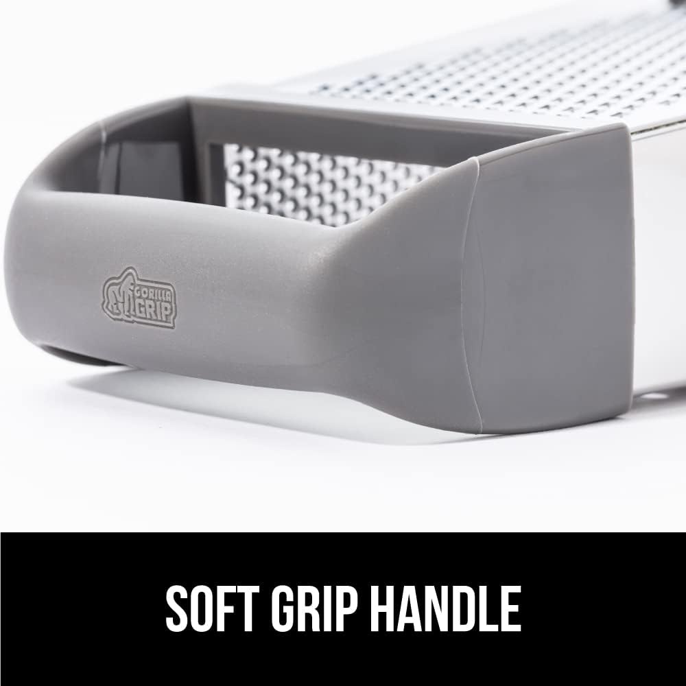 image:imageGORILLA GRIP XL 4Sided Stainless Steel Cheese Grater With Measurement Container BPAFree Box Grater Slip Resistant Base Grate Hard Parmesan Shred Veggies Zest Citrus Dishwasher Safe BlackGray