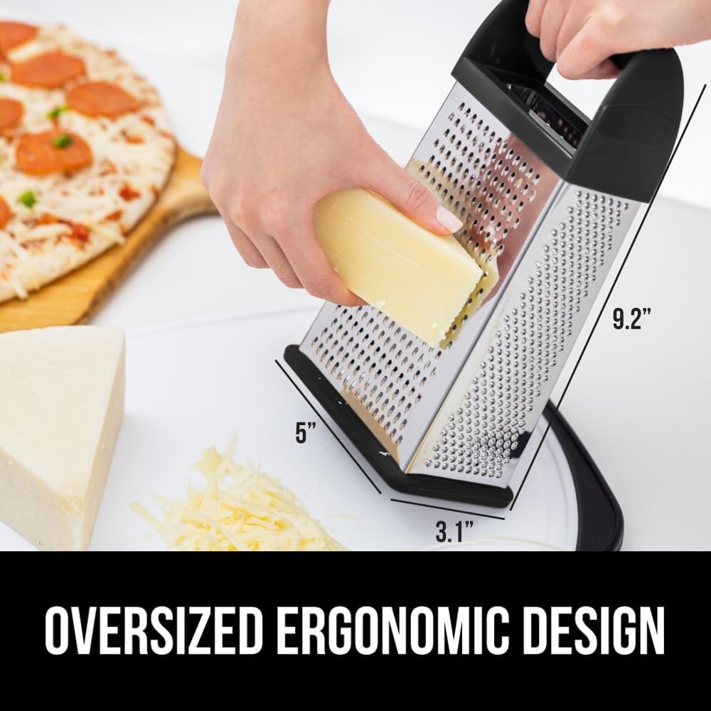 image:imageGORILLA GRIP XL 4Sided Stainless Steel Cheese Grater With Measurement Container BPAFree Box Grater Slip Resistant Base Grate Hard Parmesan Shred Veggies Zest Citrus Dishwasher Safe BlackBlack