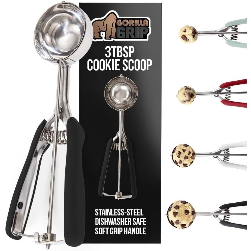 image:imageGORILLA GRIP BPAFree 304 Stainless Steel Cookie Scoop 1 TBSP Scooper 60 Soft Grip Handle Easy Food Release Create Even Portions Multipurpose Kitchen Melon Baller Meatball Spring Scoops BlackBlack