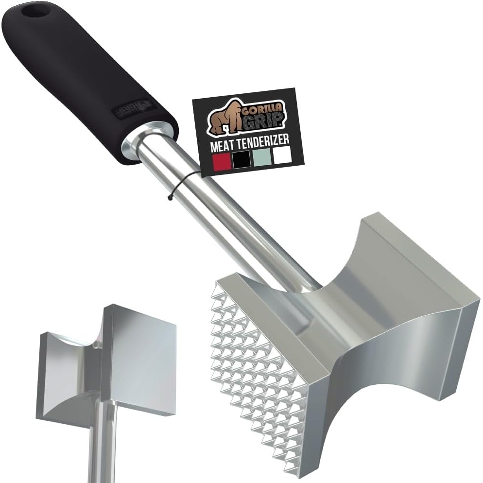 image:imageGORILLA GRIP BPAFree Patented DualSided Meat Tenderizer Tool Soft Comfortable Handle with Hanging Hole Heavy Duty Kitchen Mallet for Steak Beef Fish Chicken Cutlet Pounder Dishwasher Safe BlackBlack