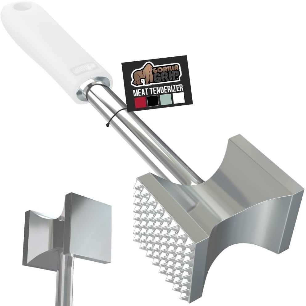 image:imageGORILLA GRIP BPAFree Patented DualSided Meat Tenderizer Tool Soft Comfortable Handle with Hanging Hole Heavy Duty Kitchen Mallet for Steak Beef Fish Chicken Cutlet Pounder Dishwasher Safe BlackWhite