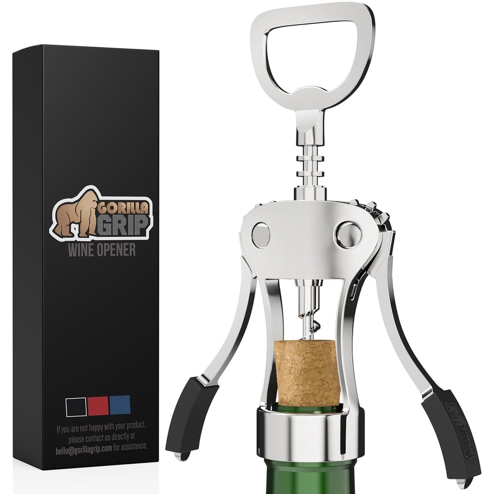 image:imageGORILLA GRIP BPAFree Premium Wine Opener Easy to Use Smooth Zinc Alloy Wing Corkscrew Multifunctional Bottle Openers Remove Corks Caps Sharp Cork Screw Dishwasher Safe Bar Essentials BlackBlack